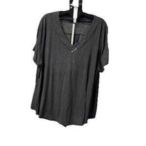 Women's FOLUNSI Plus Size Short Sleeve Henley V Neck Tunic - Gray - 4X